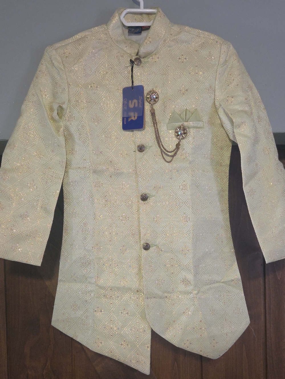 Boys Cream Sherwani Blazer with Gold Accents